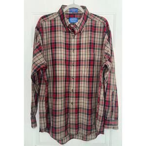 Sir Pendleton Button Front Shirt  Brow/ Blue/Red Plaid Wool FLAW - size XL